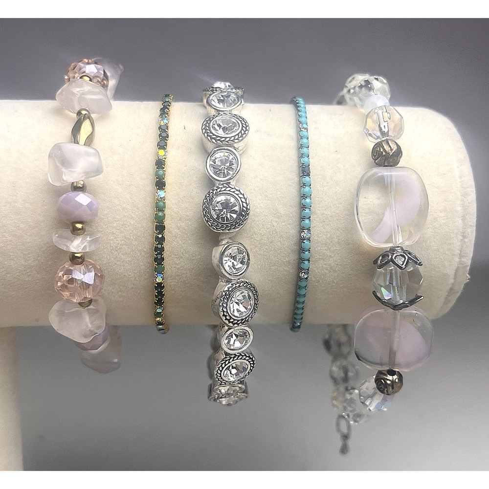 Crystal Glass Faceted Bead Bracelet Lot Natural Stone & Simulated Diamond Glam